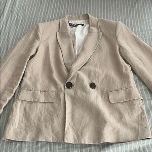 Zara Light Tan Linen Double-Breasted Blazer